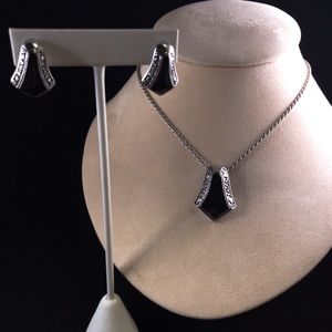Silver & Black Onyx Enamel Necklace & Earring Set